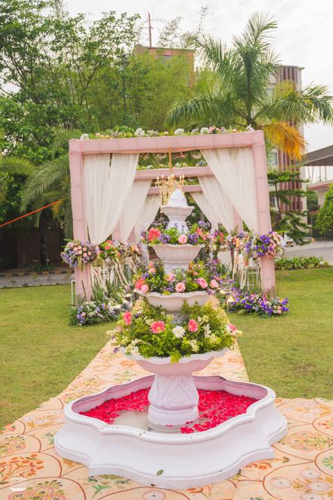 Pink and white mandap